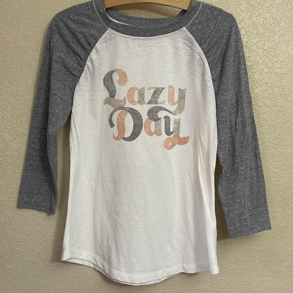 Lazy Day White & Gray Raglan Women's Top